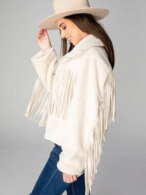 Buddy Love Skylar Fringe Faux Fur Jacket Cream Ivory Large Western Boho